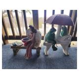 Resin Angel on bench & Concrete Double Frog Bench