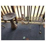 Small Metal table, plastic bird bath has crack