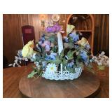 Wooden Turntable w/ Basket & Artificial Flowers