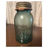 Vintage Blue Glass #5 Ball Jar w/ Zinc Lid
