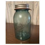 Vintage "0" Blue Glass Ball Jar w/ Zinc Lid