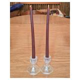 Glass Candleholders w/ Candles 15ï¿½" tall