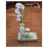Metal Water Fountain w/ Artificial Orchid