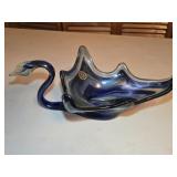 Blue Sooner Art Glass Swan 15ï¿½"L 8ï¿½"W