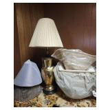 Large brass lamp with vintage lamp shades