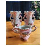 3 VINTAGE Pink LUSTERWARE PORCELAIN VASES
