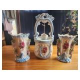 Ceramic Blue Lusterware Floral Wishing Well