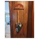 Welcome friends wooden sign door broom