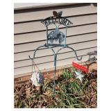 Outdoor decor, hooks, basket birdhouse, in god we