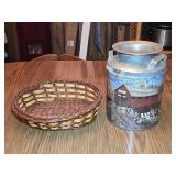 Wicker Basket & 9" Milk Can Tin