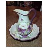 Handpainted Ceramic Pitcher & Basin 11"T 12"zw