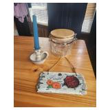 Pottery candle holder, faith sign, fruit design