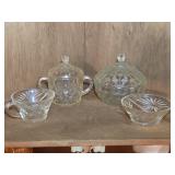 Vtg Clear Prescut Glass Candy Dish, Sugar Bowl,
