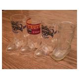 3 Plastic Sagebrush 6" Boot Mugs & Glass Boot Mug