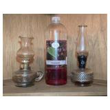 2 Oil Lamps & Lamp Oil - 7" & 8ï¿½" tall