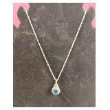 Blue cz stone silver colored necklace 9"