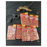 Lot of Cap Gun Ring Cap Packs + 2 Toy Guns