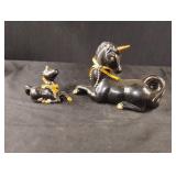 Vintage unicorns black and gold figurines