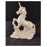 Vintage white irredescent unicorn statue 8"