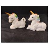 Vintage hand painted white rainbow unicorns 2.5"