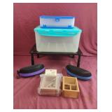 Adjustable metal shelf, eyeglass cases and