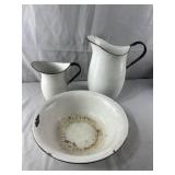 Enamel Wash Basin + 2 Pitchers