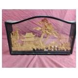 Vintage Hand-Carved Chinese Cork & Wood Diorama