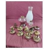 Vintage oil lamp bases, globe and wick holders