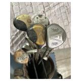 Vintage Golf Bag with Various Clubs