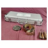 Vintage metal case, leather belt and more .....