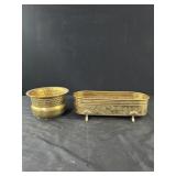2 Faux Brass Flower Arrangement Planters