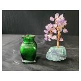 Amethyst tree 4.5", Emerald 2.75" glass bottle
