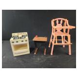1950/60s VINTAGE PLASTIC PINK  DOLL TOY HIGHCHAIR