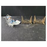 Metal dollhouse cradles 2, baby in stroller
