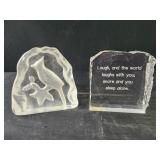 ETCHED GLASS BIRD PAPERWEIGHT, cardinal 3.5",