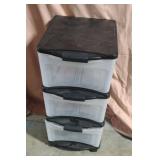 Belle rolling storage bin with 3 plastic drawers.