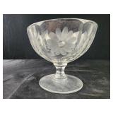 VTG CRYSTAL GLASS ETCHED PEDESTAL candy BOWL