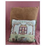 Alphabet throw pillow 14 x 14 and a brown throw