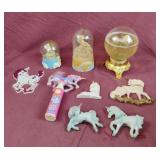 Vintage unicorn snow globes, ornaments and