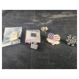Flag pins, support our troops heart pin,