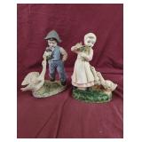 Vintage Holland boy and girl with swans statue