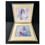 2 Baby Doll Framed Art Pictures Both 17 1/2x 17
