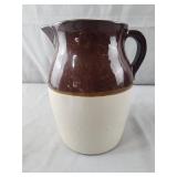 Vintage Stoneware Brown And Tan Pitcher 8.5"