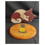 Handmade cat door stop and a pine apple Welcome