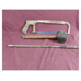 Sears-Craftsman hand saw, rubber mallet and auger
