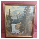 Mountain and waterfall painting 15 x 17