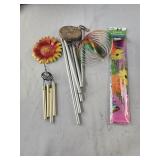 Windchimes and garden flag, yard decor