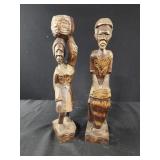 12" Vtg hand carved wooden Haitian couple,