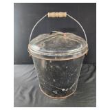 Large vintage metal pail with lid and handle 15"