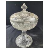 vintage pressed glass candy dish with a lid, 10"